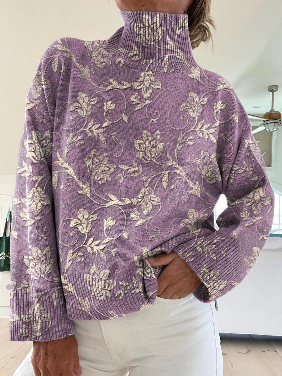 Beatrice | Floral Turtleneck Sweater