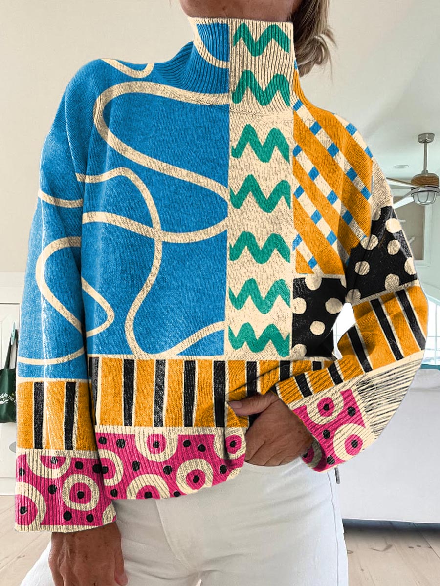Blaire | Abstract Geometric Turtleneck Sweater