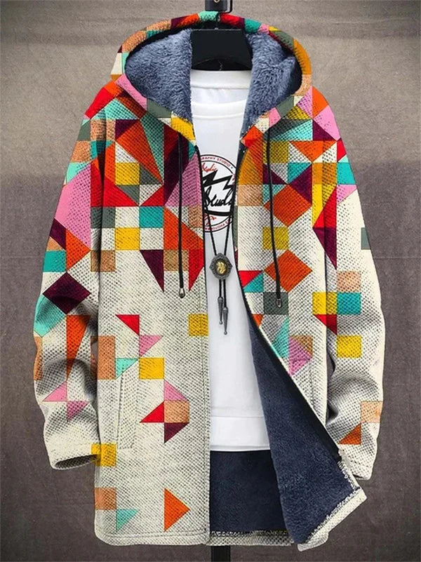 Ethan | Geometric Fleece Hooded Jacket