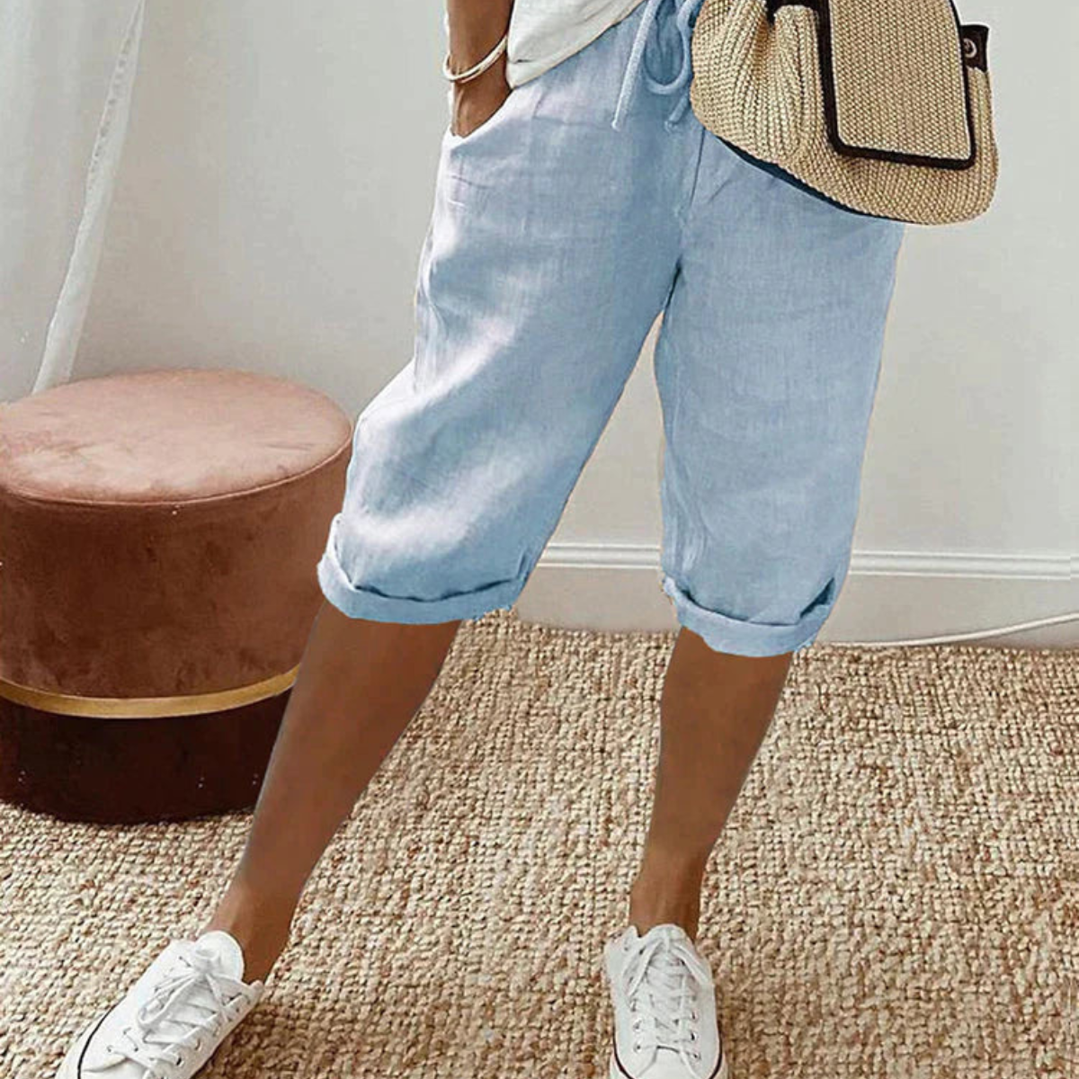 Clara | Soft Blue Linen Shorts