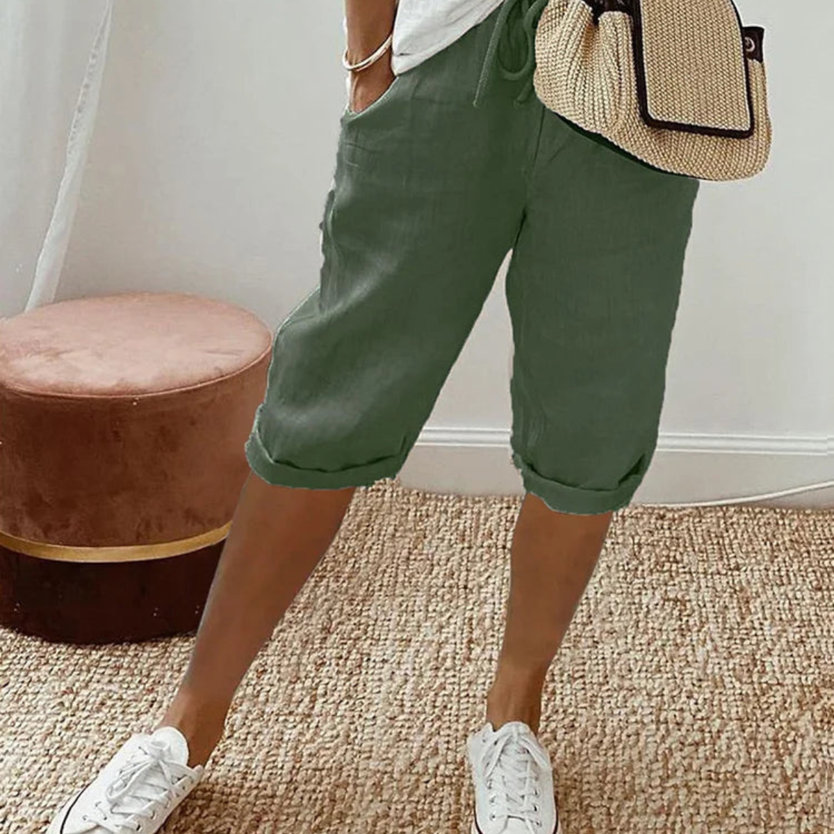 Elise | Olive Linen Shorts