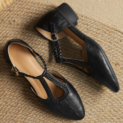 Emma | Braided Strap Leather Flats
