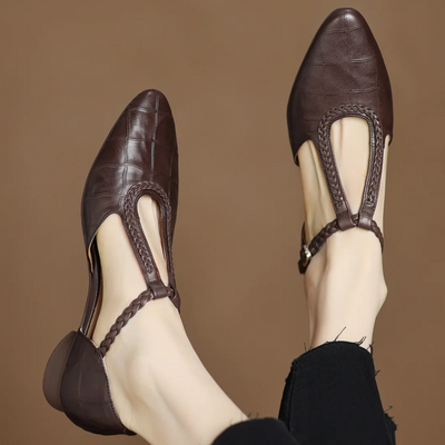 Emma | Braided Strap Leather Flats
