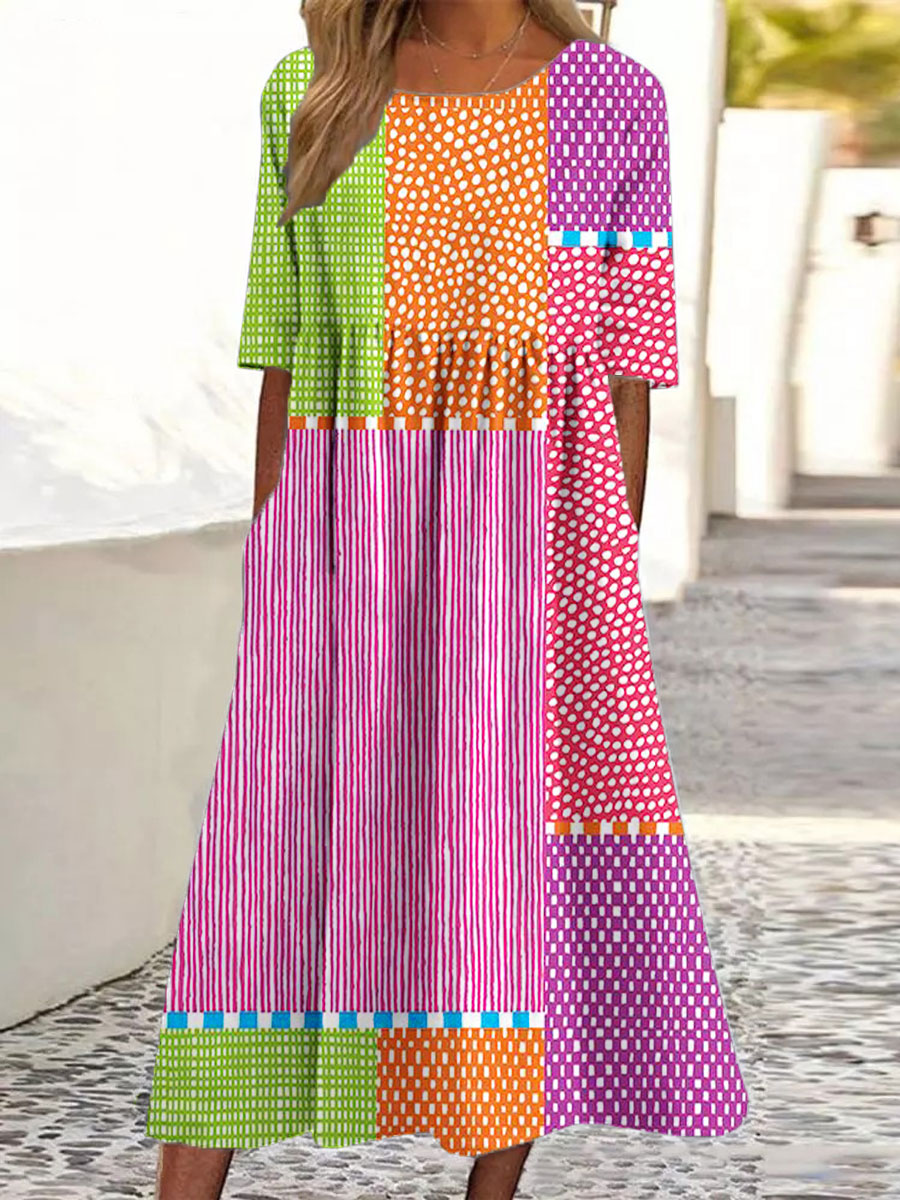 Sophia | Color Block Polka Dot Dress