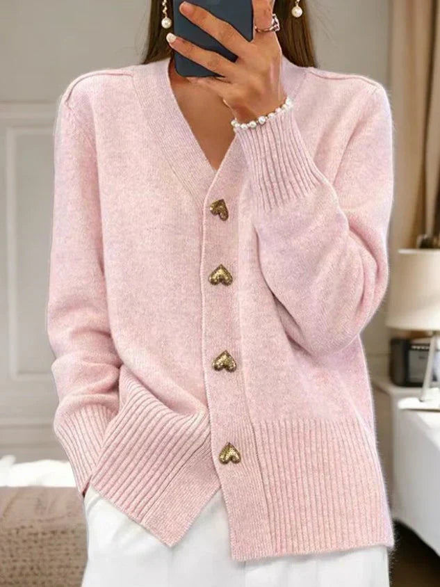 Freja | Elegant Heart Button Sweater