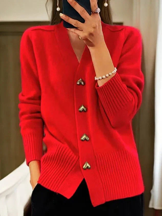 Freja | Elegant Heart Button Sweater