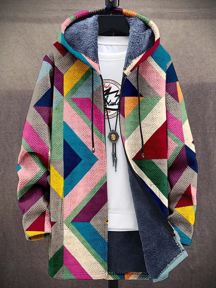 Ethan | Geometric Fleece Hooded Jacket