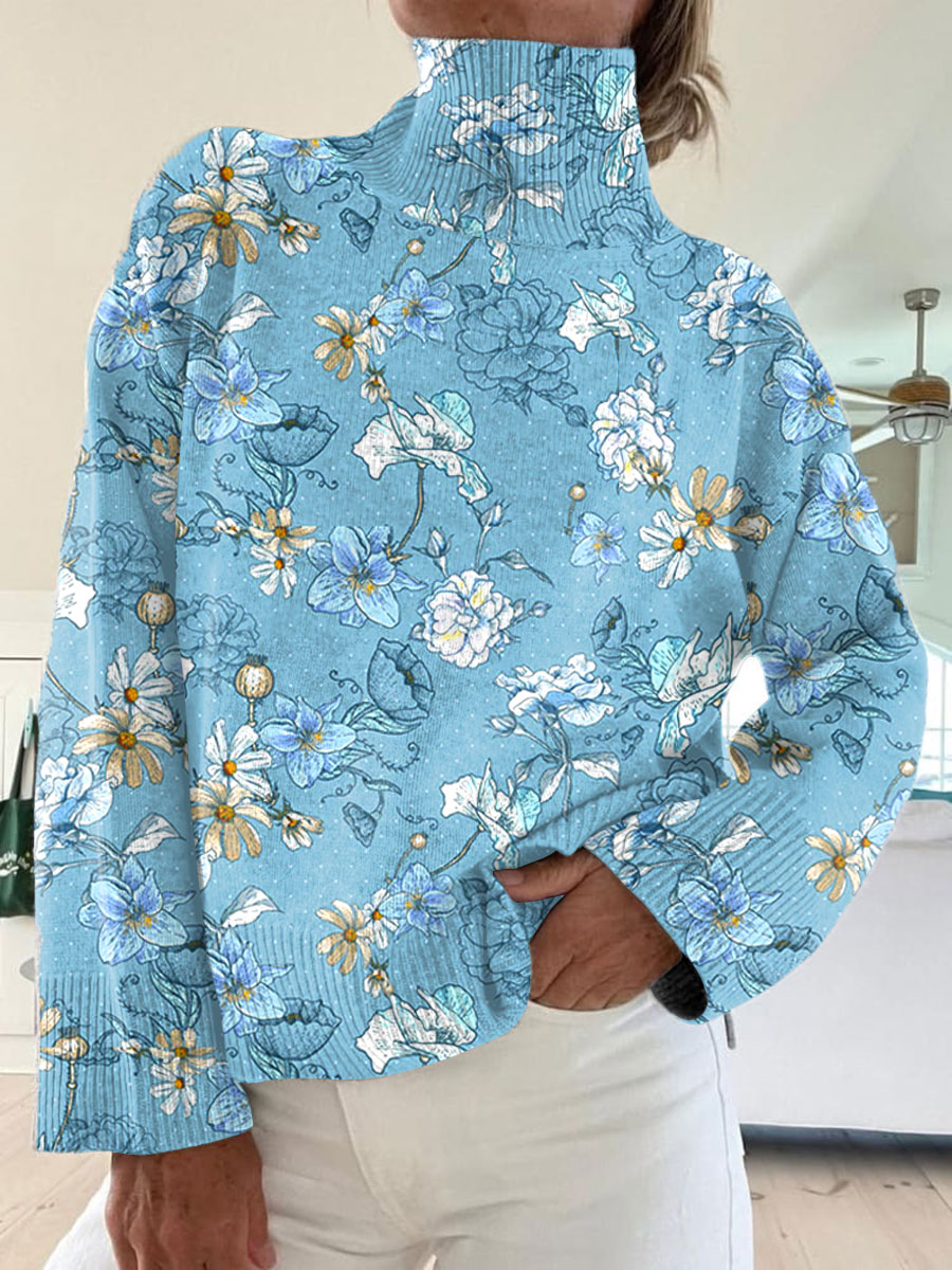 Clara | Blue Blossom Knit Sweater