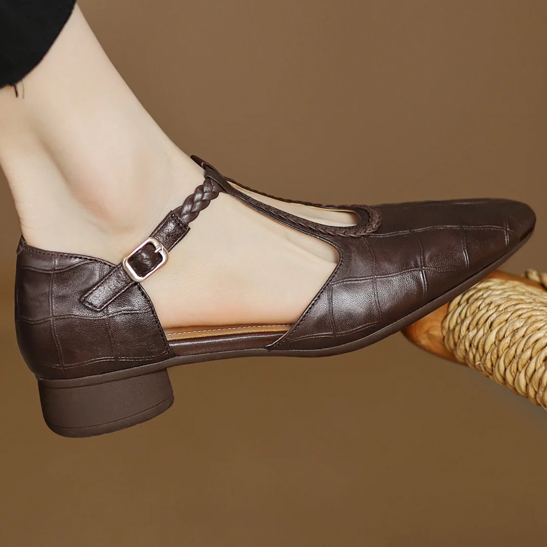 Emma | Braided Strap Leather Flats