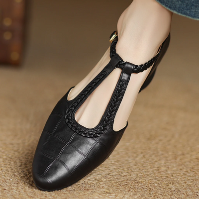 Emma | Braided Strap Leather Flats