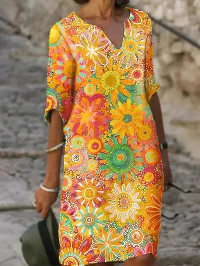 Nira | Bright Floral Midi Dress