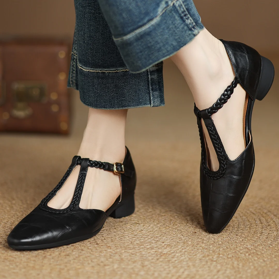 Emma | Braided Strap Leather Flats
