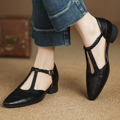 Emma | Braided Strap Leather Flats