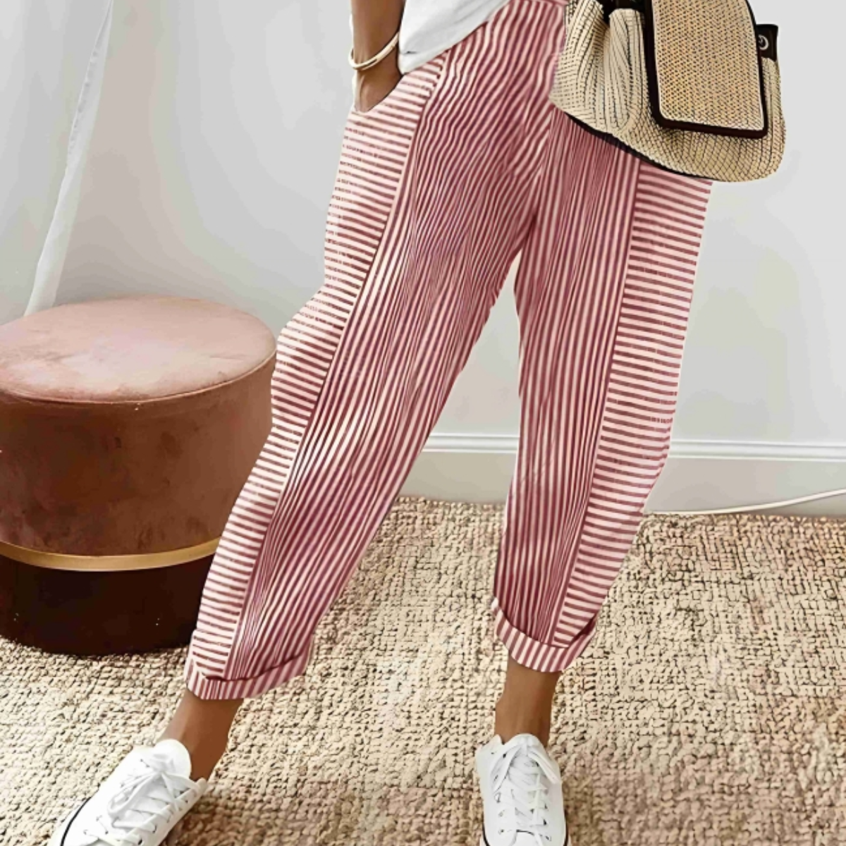 Nina | Crimson Striped Pants