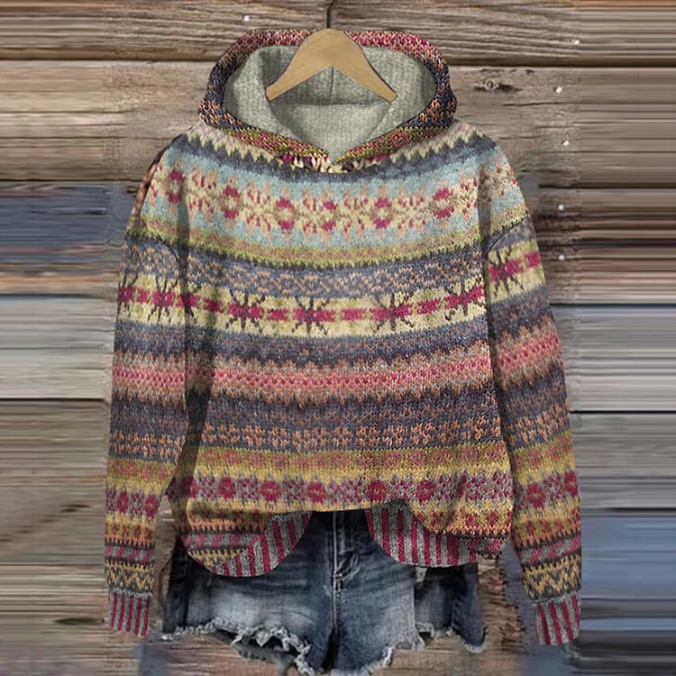 Clara | Cozy Patterned Hooded Sweater