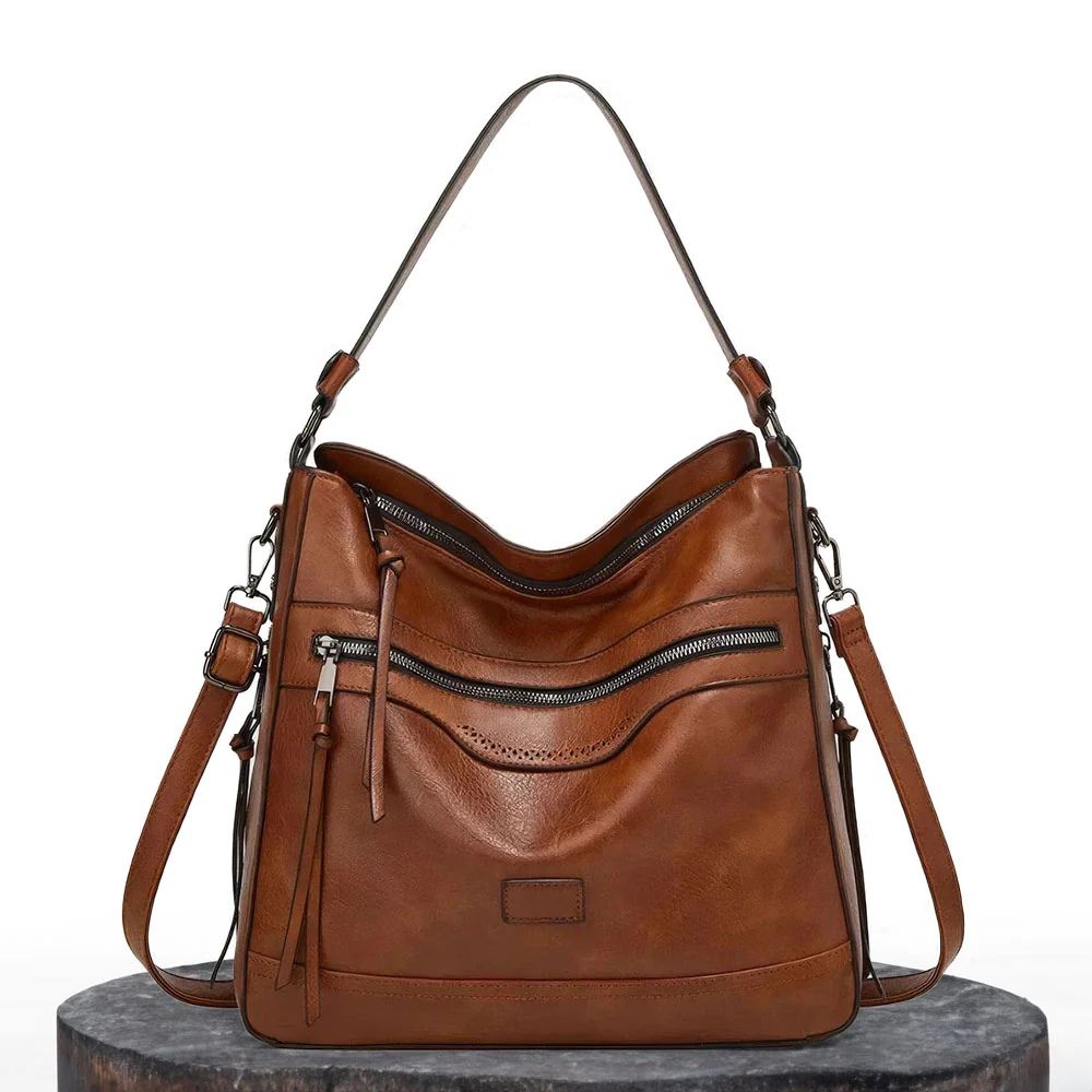 Fabienne | Zipper Detail Leather Shoulder Bag