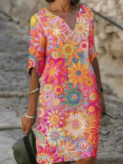 Nira | Bright Floral Midi Dress
