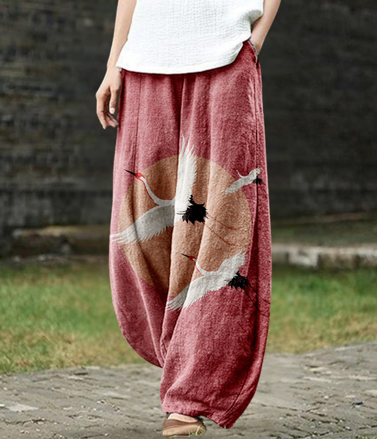 Bella | Crane Circle Print Wide-Leg Pants