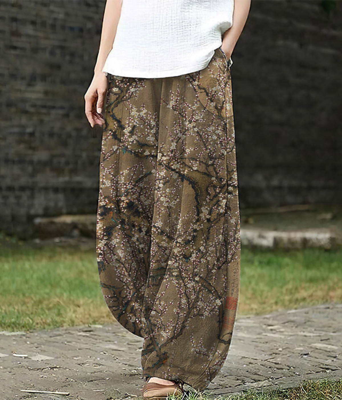 Amelia | Cherry Blossom Print Wide-Leg Pants