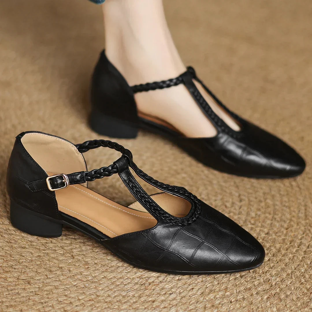 Emma | Braided Strap Leather Flats