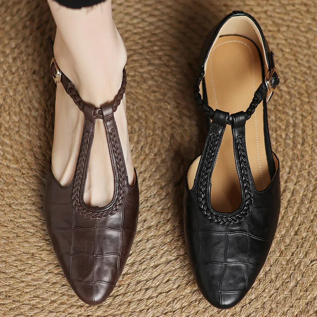 Emma | Braided Strap Leather Flats