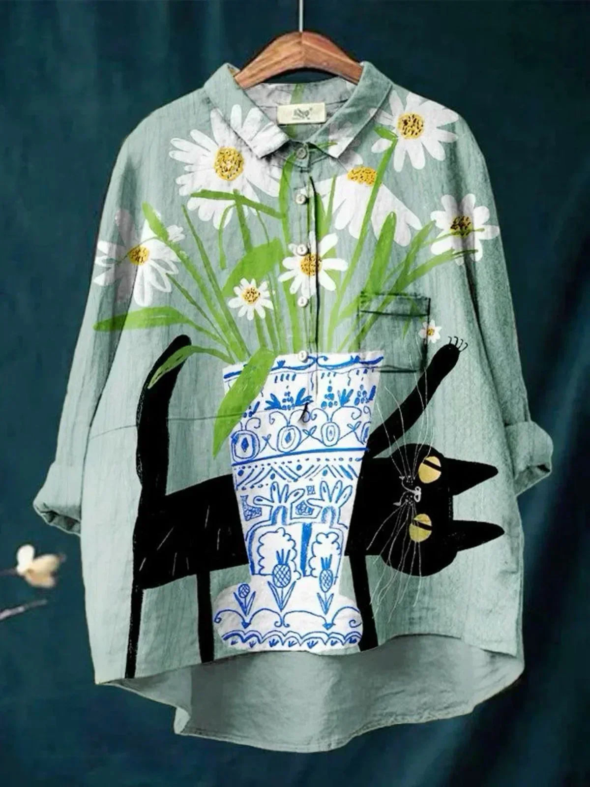 Sophie | Cat & Floral Vase Print Blouse