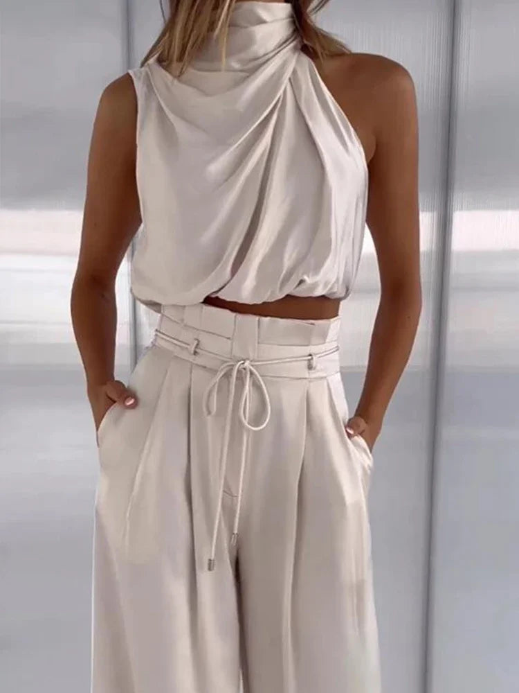 Dahlia | Draped Halter & Wide-Leg Trouser Set