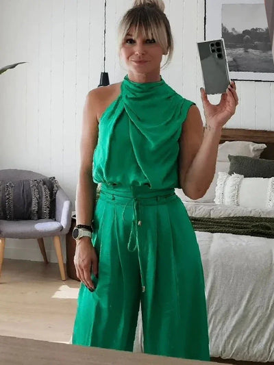 Dahlia | Draped Halter & Wide-Leg Trouser Set