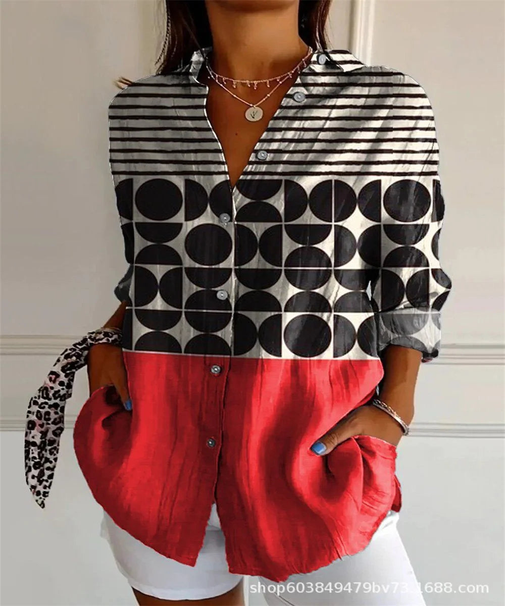 Juliet | Geometric Black & Red Button-Down Shirt