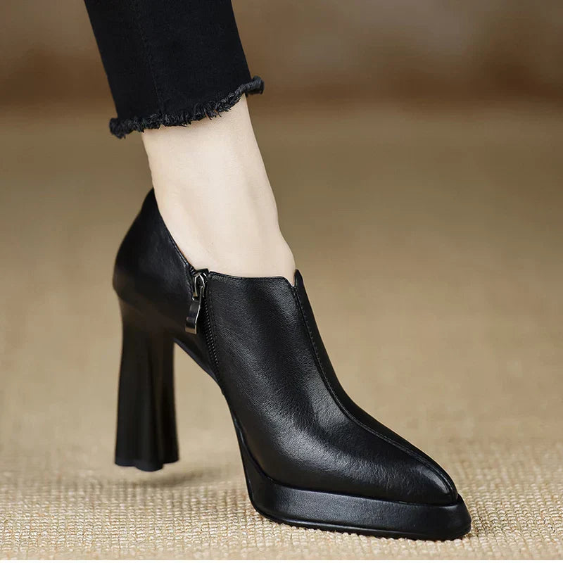 Francesca | Sleek Leather Ankle Heels