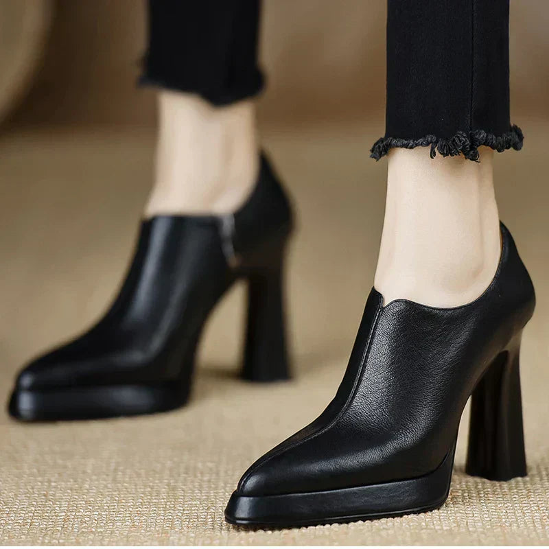 Francesca | Sleek Leather Ankle Heels