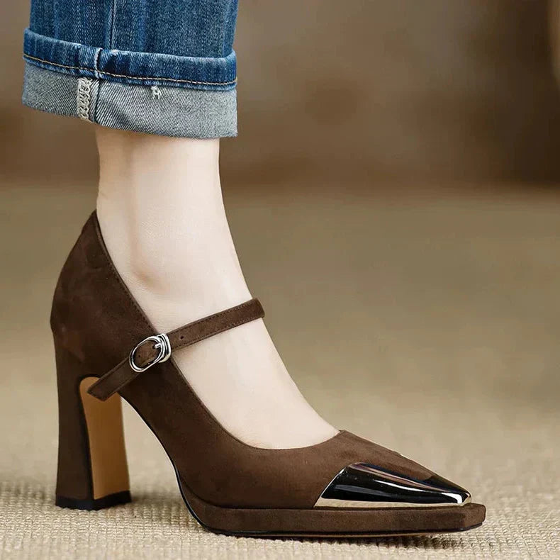 Freyja | Suede Metallic-Tip Heels