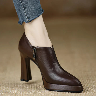 Francesca | Sleek Leather Ankle Heels