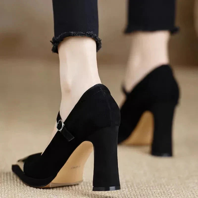 Freyja | Suede Metallic-Tip Heels
