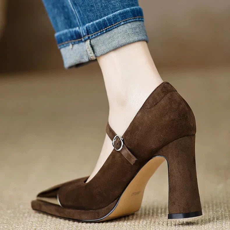 Freyja | Suede Metallic-Tip Heels