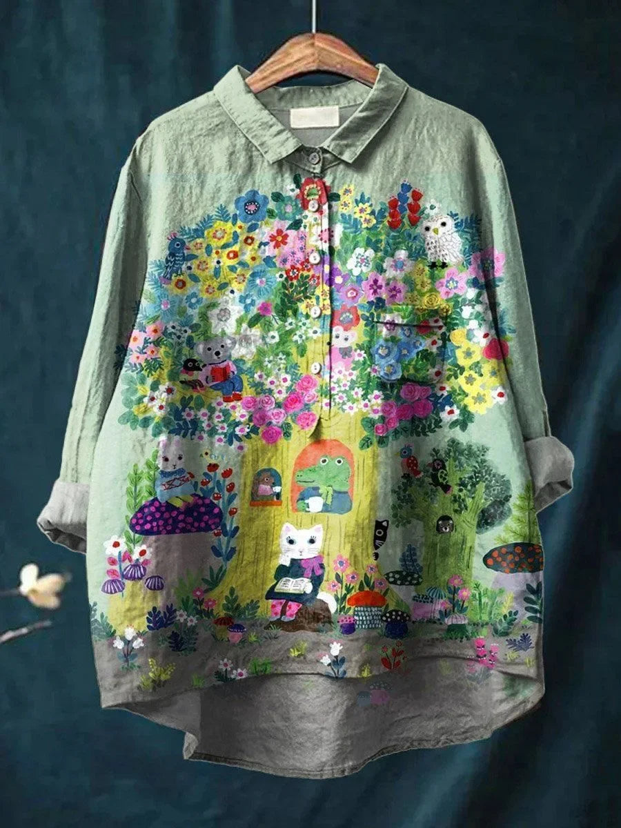 Lily | Whimsical Forest Animal Print Blouse