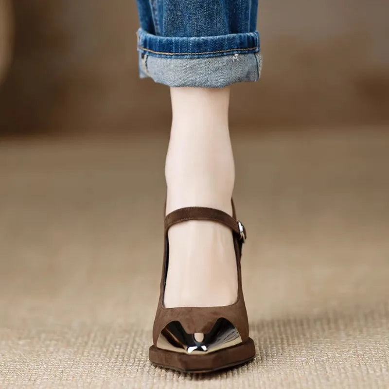 Freyja | Suede Metallic-Tip Heels