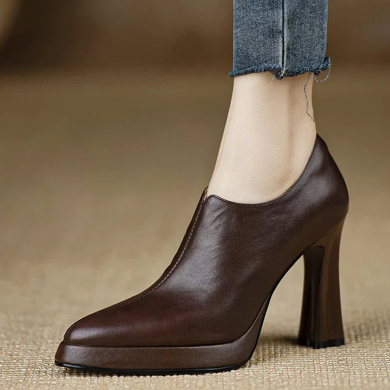 Francesca | Sleek Leather Ankle Heels