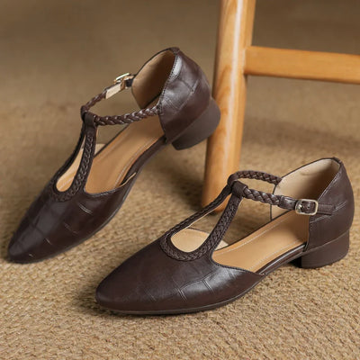 Emma | Braided Strap Leather Flats