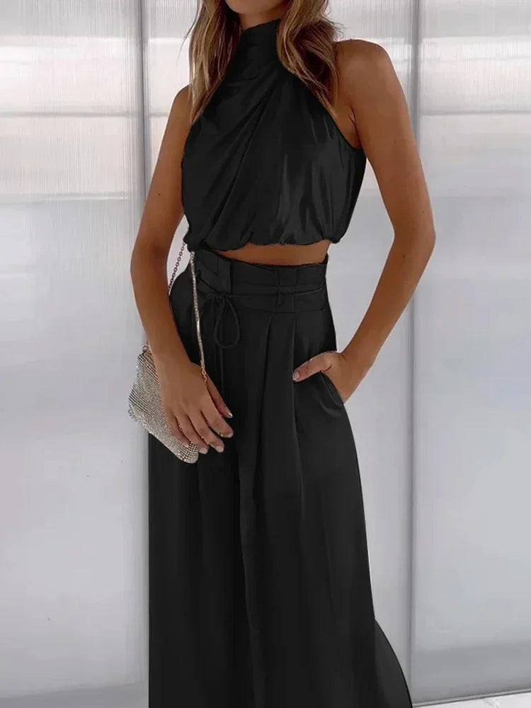 Dahlia | Draped Halter & Wide-Leg Trouser Set