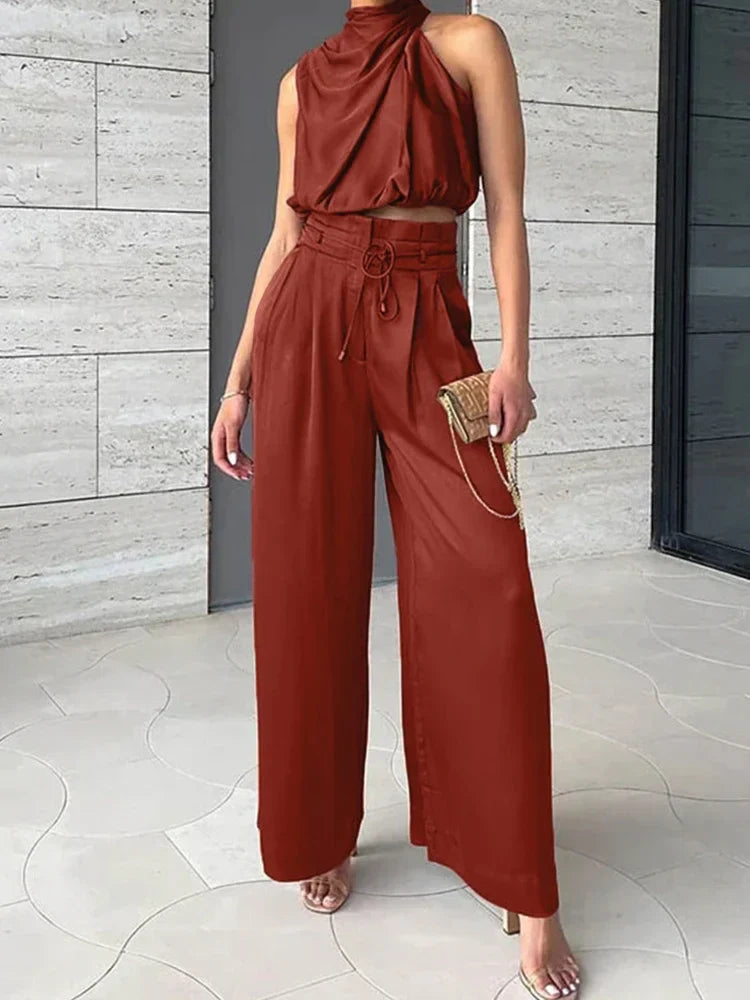 Dahlia | Draped Halter & Wide-Leg Trouser Set