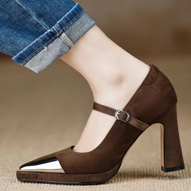 Freyja | Suede Metallic-Tip Heels