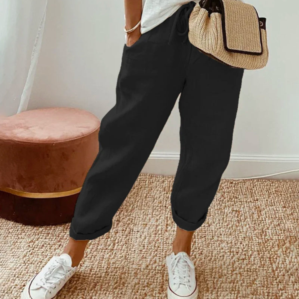 Vera | Charcoal Linen Jogger Pants
