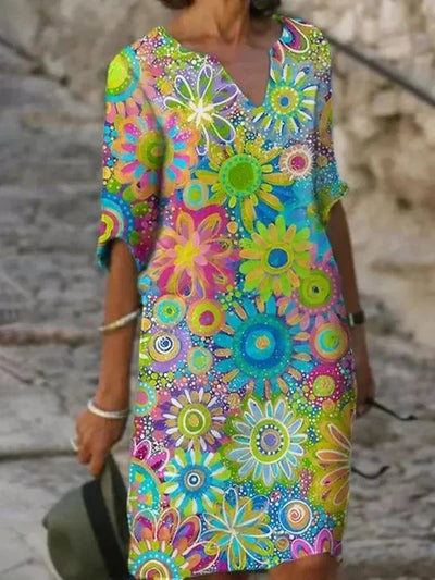 Nira | Bright Floral Midi Dress