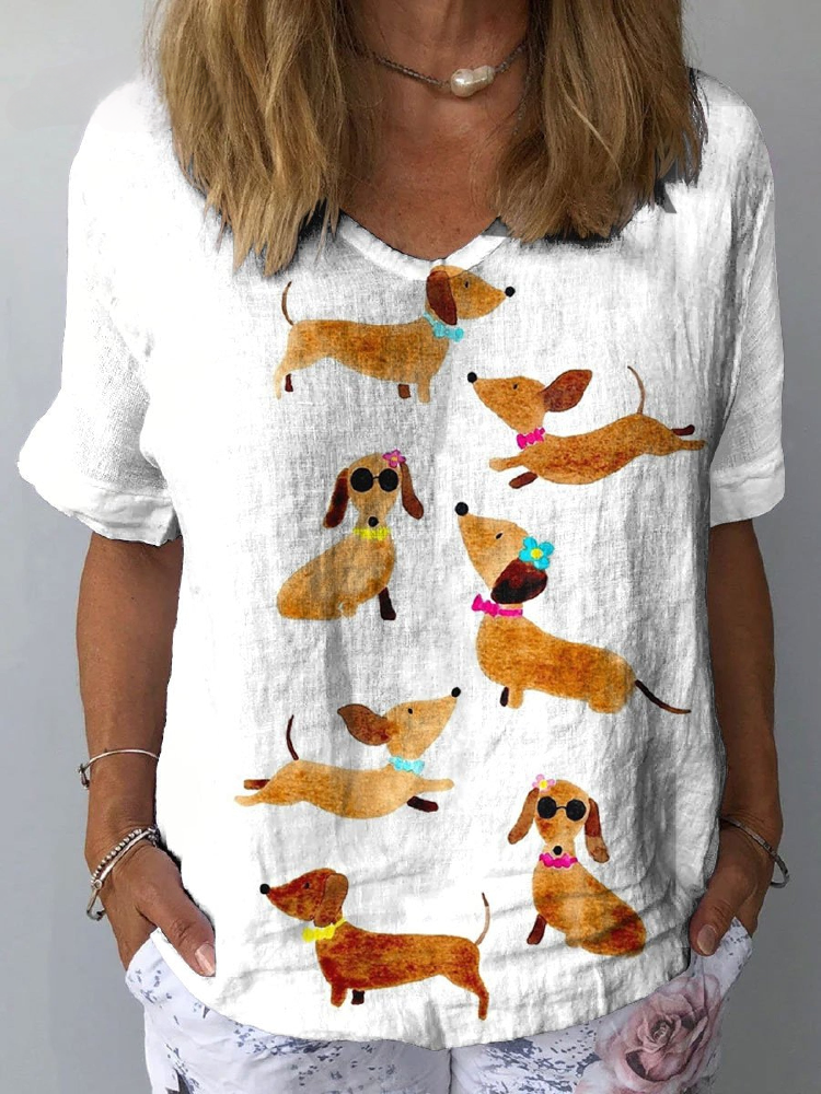 Marcella | Playful Dachshund Print Blouse