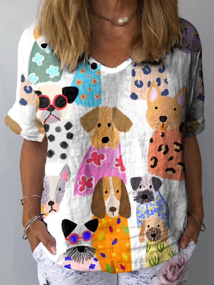 Marjorie | Colorful Dog Print Blouse
