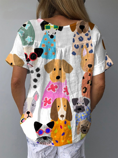 Marjorie | Colorful Dog Print Blouse