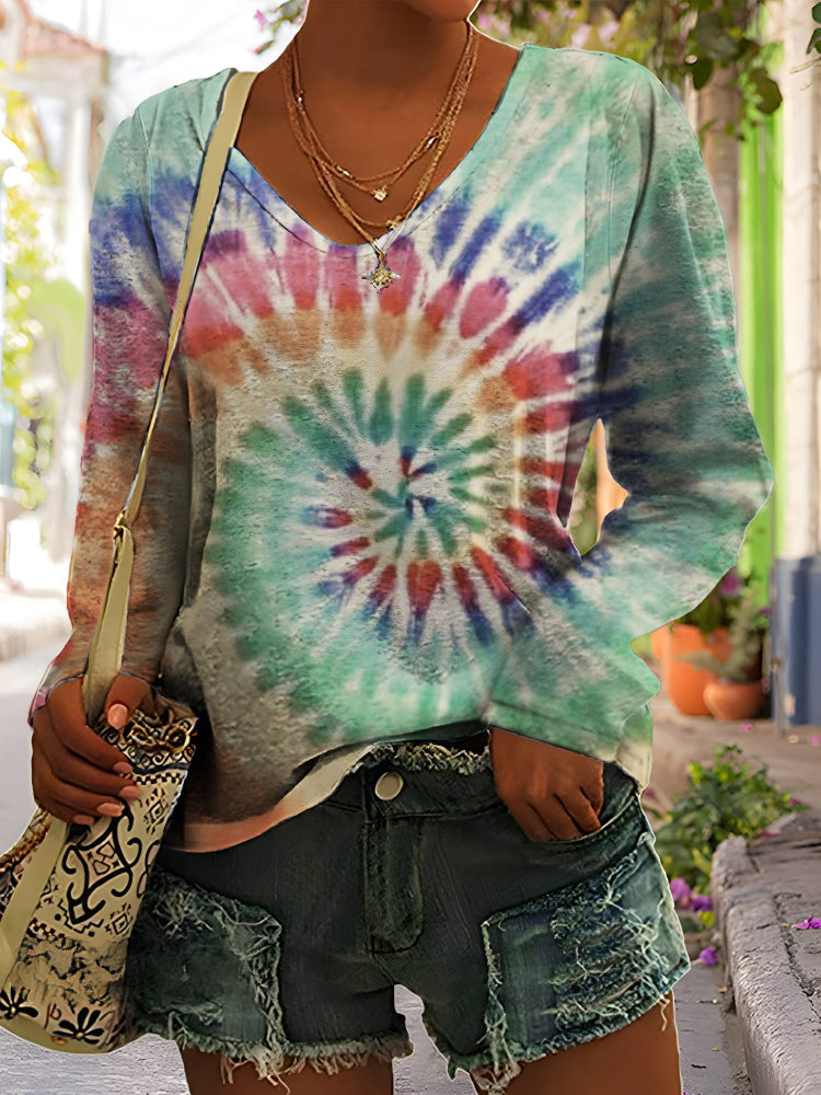 Lyra | Boho Tie-Dye V-Neck Blouse