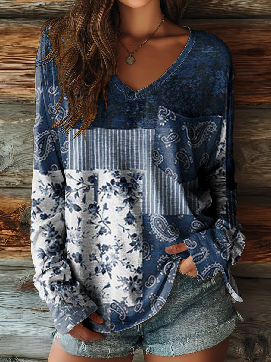 Fanelle | Indigo Patchwork Blouse
