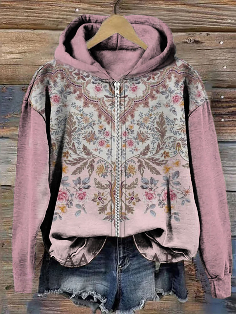 Alma | Boho Floral Zip Hoodie